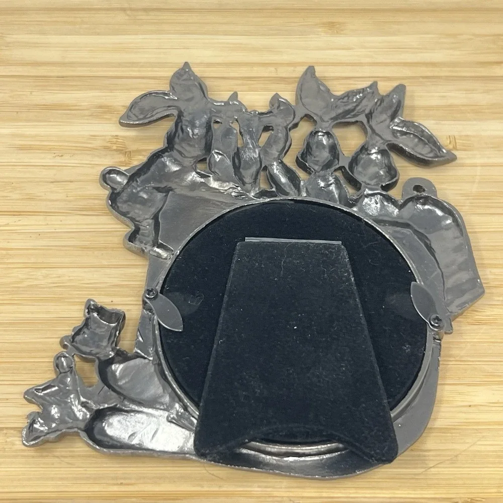 Pewter Easter Bunny Rabbit Picture‎ Frame Carrot Basket weave Heavy 5